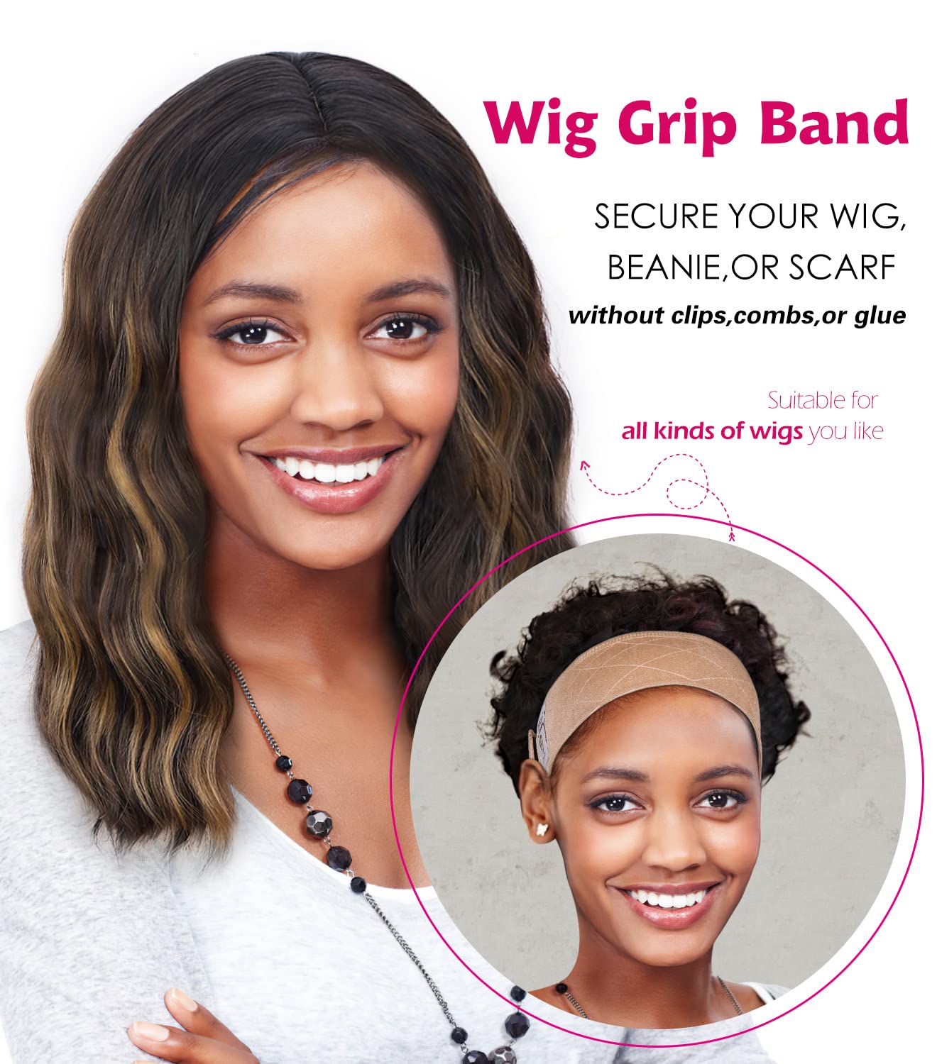 Heerf wig band worn under a lace front keeping wig stable