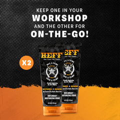 Heff lotion on worksite bench illustrating practical everyday use