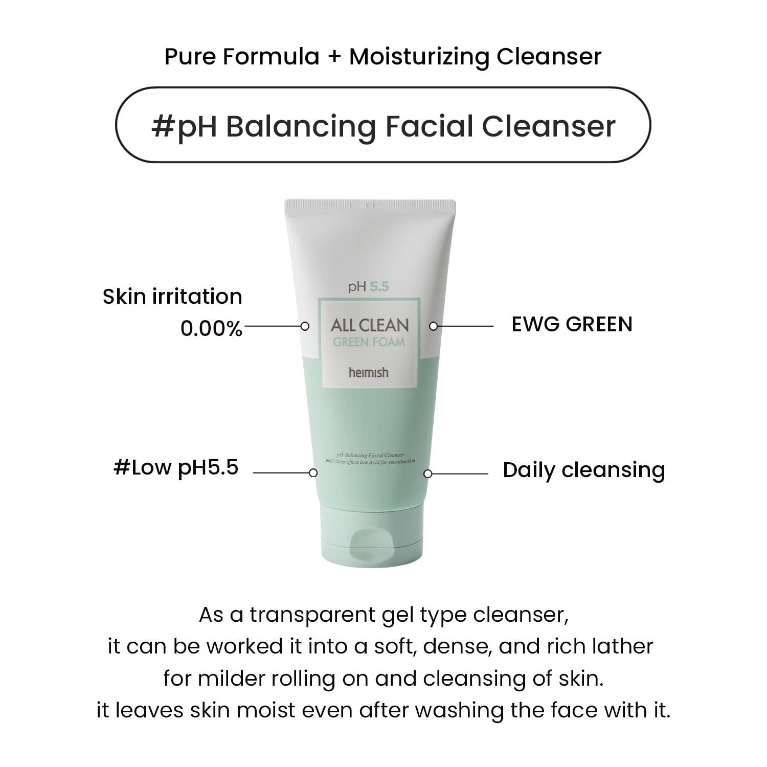 HEIMISH foam lather in hand demonstrating gentle cleansing action