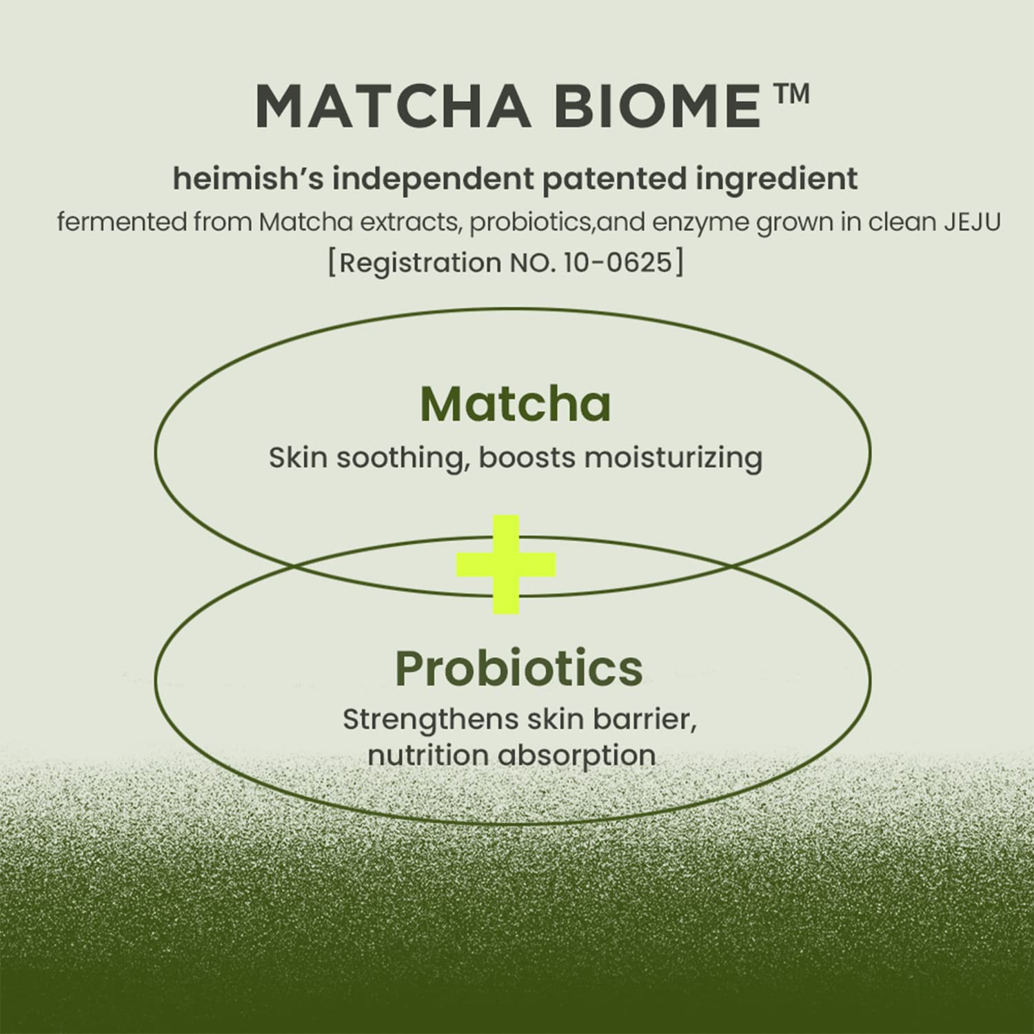 HEIMISH label close-up showing amino acids and Matcha Biome blend
