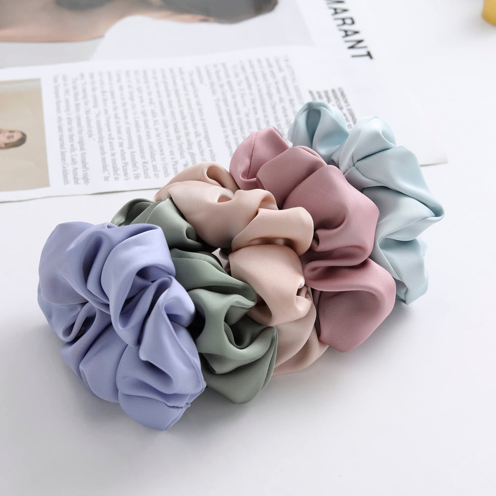 Helamvly green blue scrunchie close-up showing silky texture and gentle hold