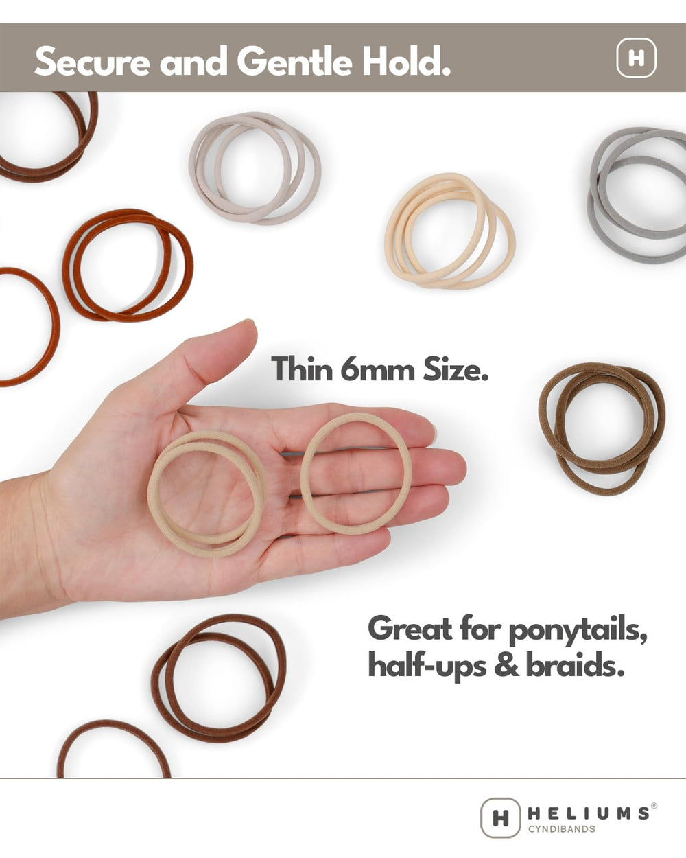 Heliums hair tie securing a ponytail without creases for discreet hold