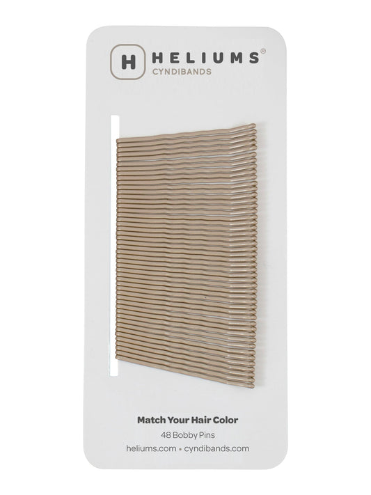 Heliums front packaging showing 48-count dark blonde bobby pins and clear branding for convenience