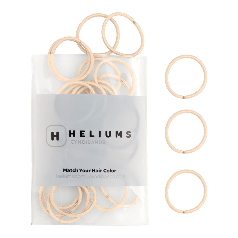 Heliums front packaging showing beige blonde mini hair ties and quantity