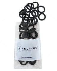 Heliums front packaging showing 40 black mini hair ties and clear count benefit