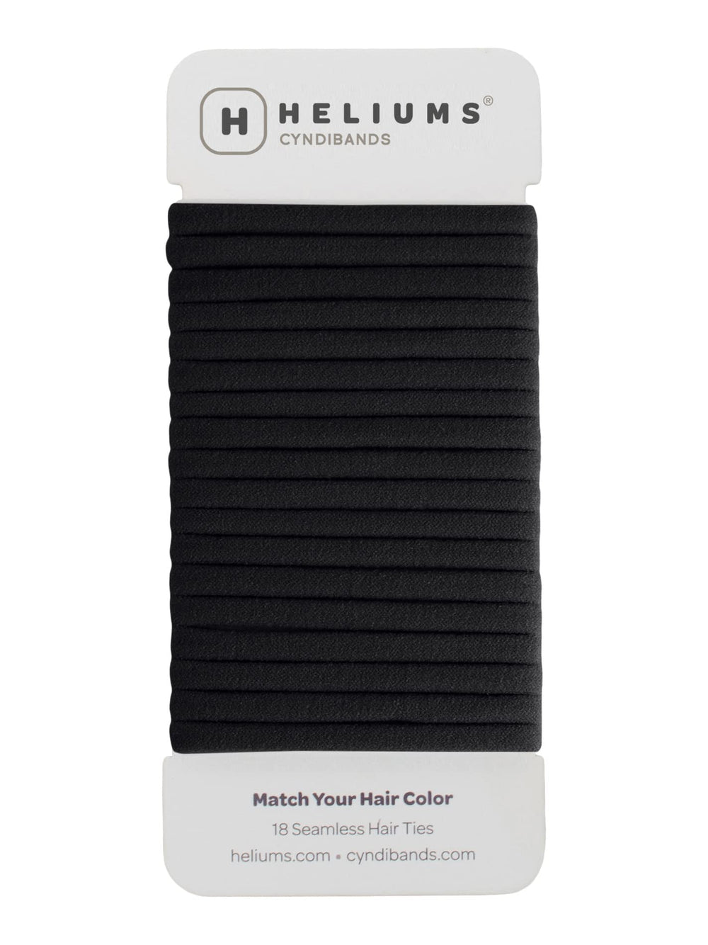 Heliums front packaging showing 18 black ties, neat storage benefit