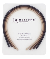 Heliums front view of four neutral headbands showing discreet styling benefit