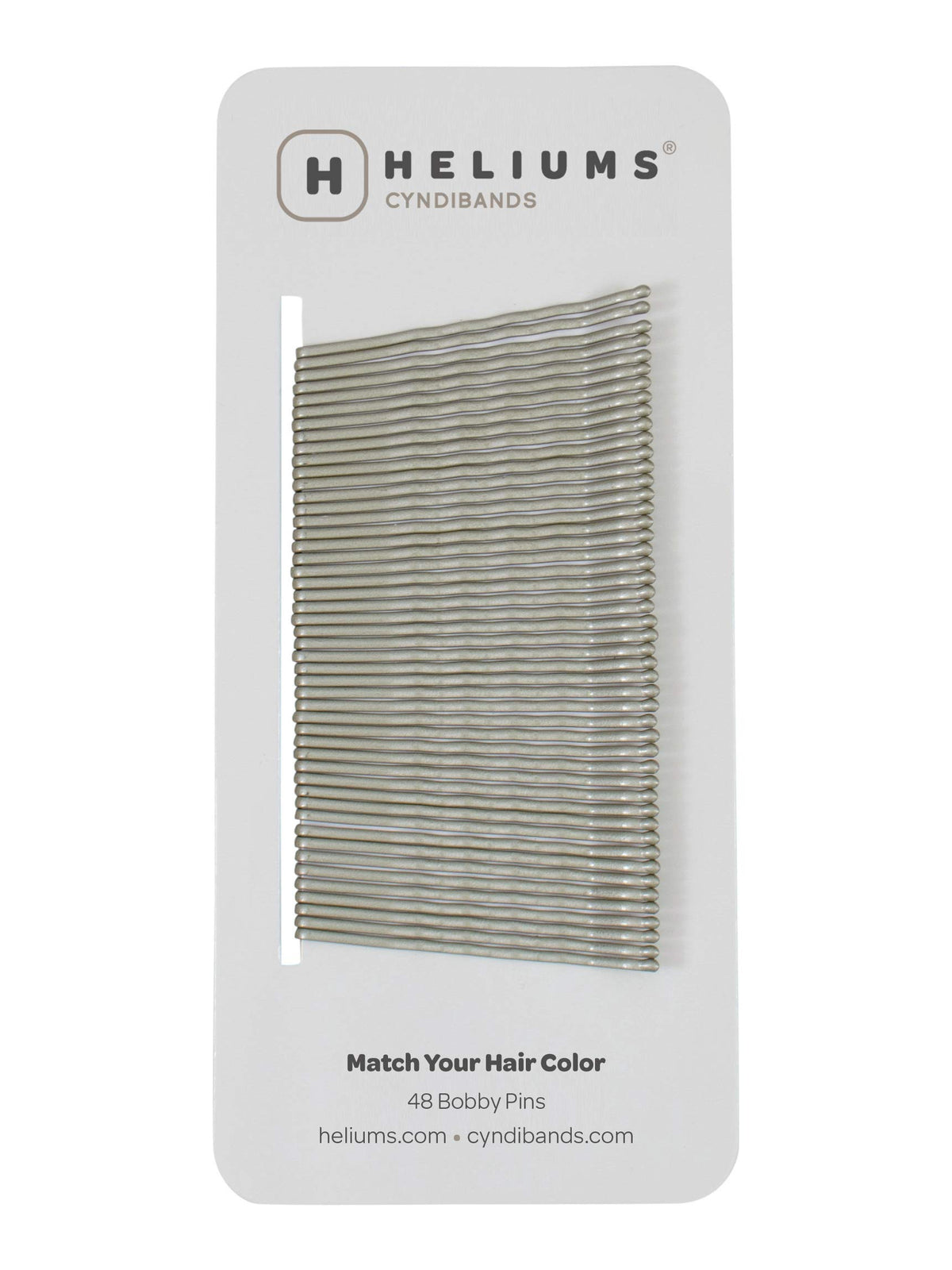 Heliums front packaging showing matte gray pins and count, for discreet styling