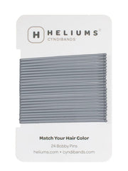 Heliums front packaging showing 24 gray bobby pins and brand