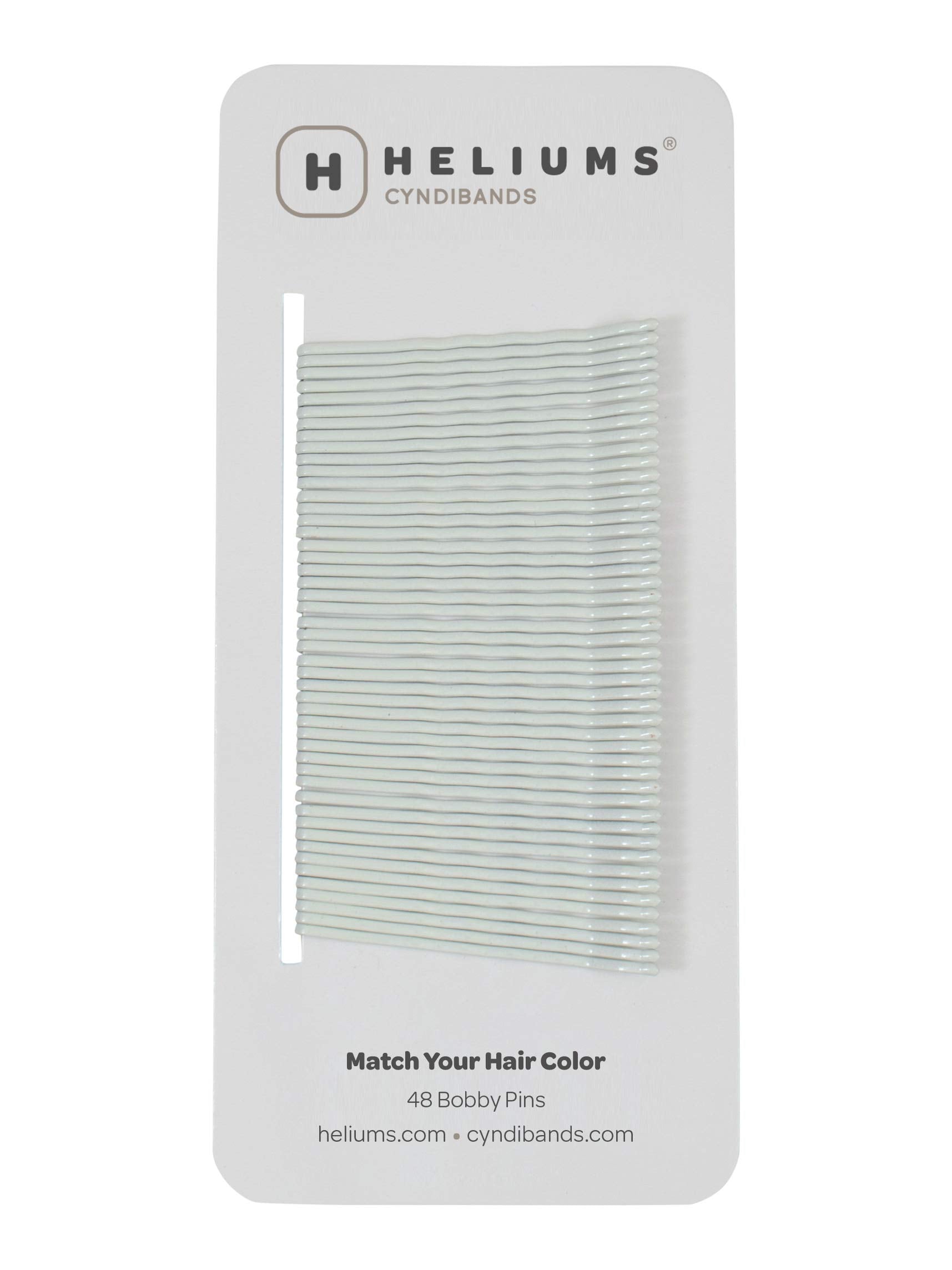 Heliums front-packaging showing 48 white bobby pins blending with hair