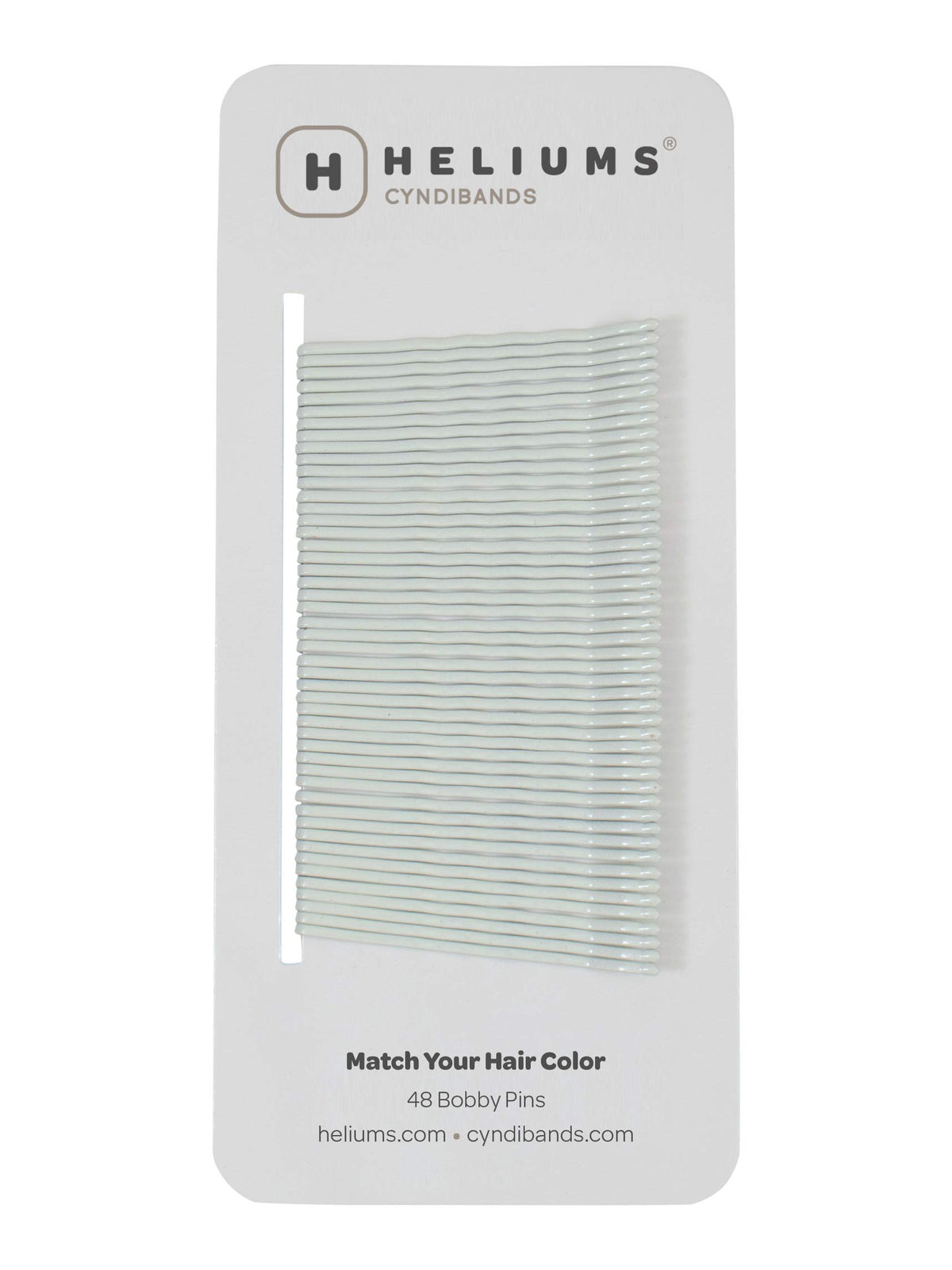 Heliums front-packaging showing 48 white bobby pins blending with hair