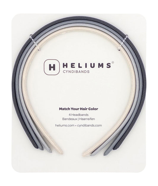 Heliums front view packaging showing four neutral headbands and compact pack benefit