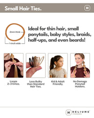 Heliums hair tie holding a child's ponytail with secure, gentle hold