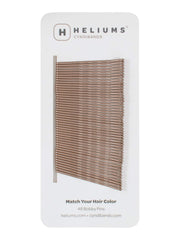Heliums front packaging showing 48 count light brown bobby pins, blends with hair
