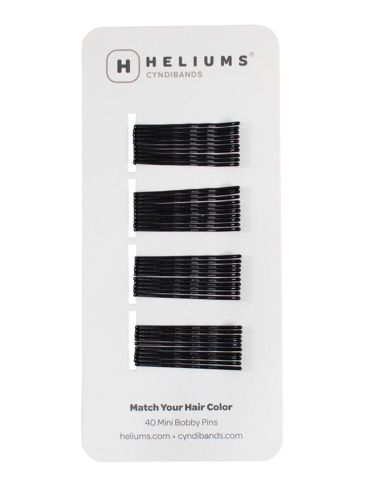 Heliums mini bobby pins front pack showing compact black pins and convenience