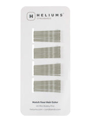 Heliums front packaging showing 40 matte gray mini bobby pins, convenient storage