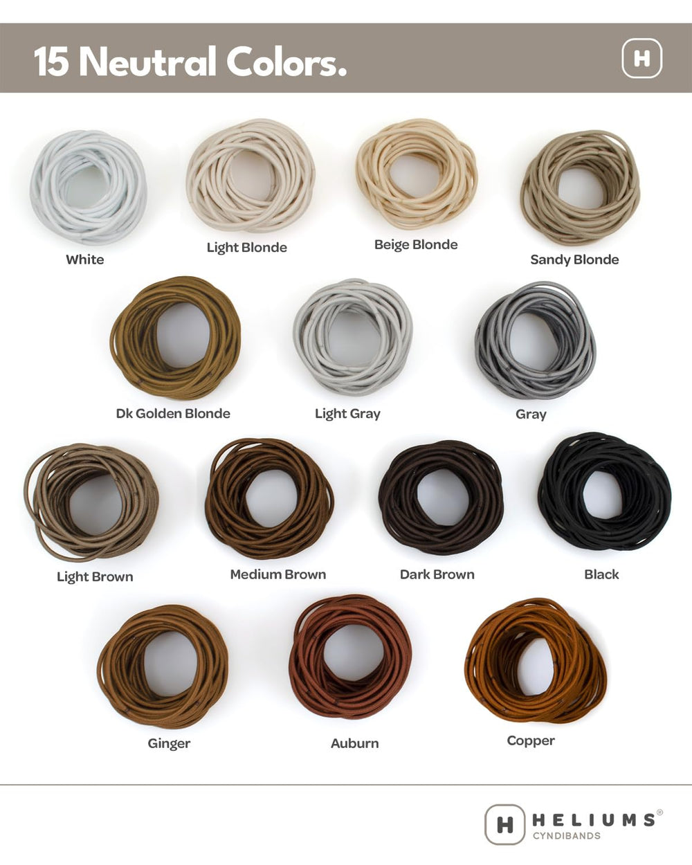 Heliums multiple ties stacked to show consistent color matching light hair tones