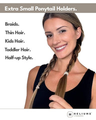Heliums on toddler ponytail showing gentle hold and no tugging benefit