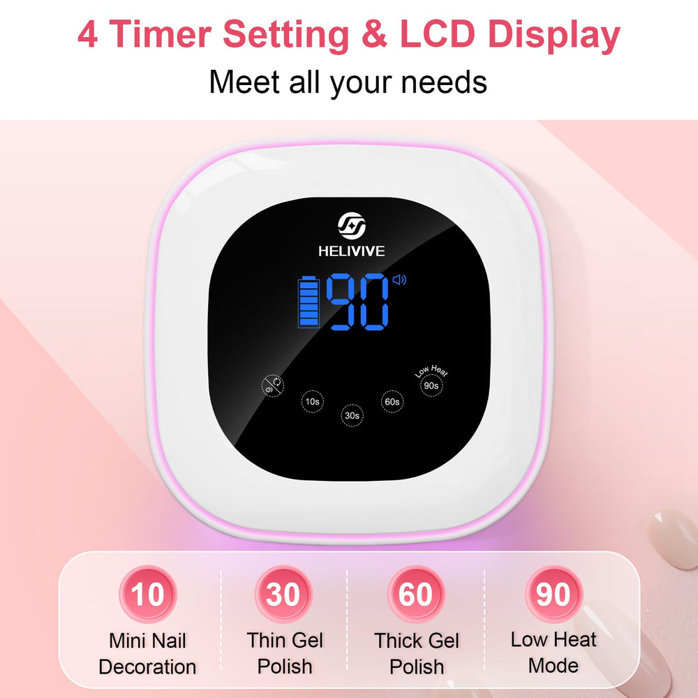 HELIVIVE curing hand inside lamp demonstrates fast, even gel drying benefit