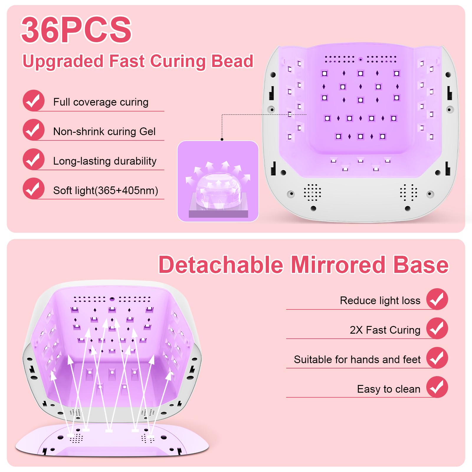 HELIVIVE mirrored base reflection close-up enhances light and speeds curing