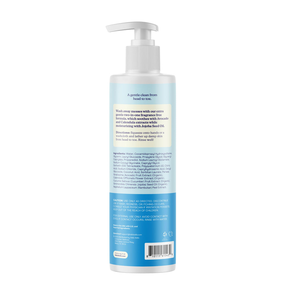 Hello Bello product used during baby bath showing calm, effective head-to-toe cleansing