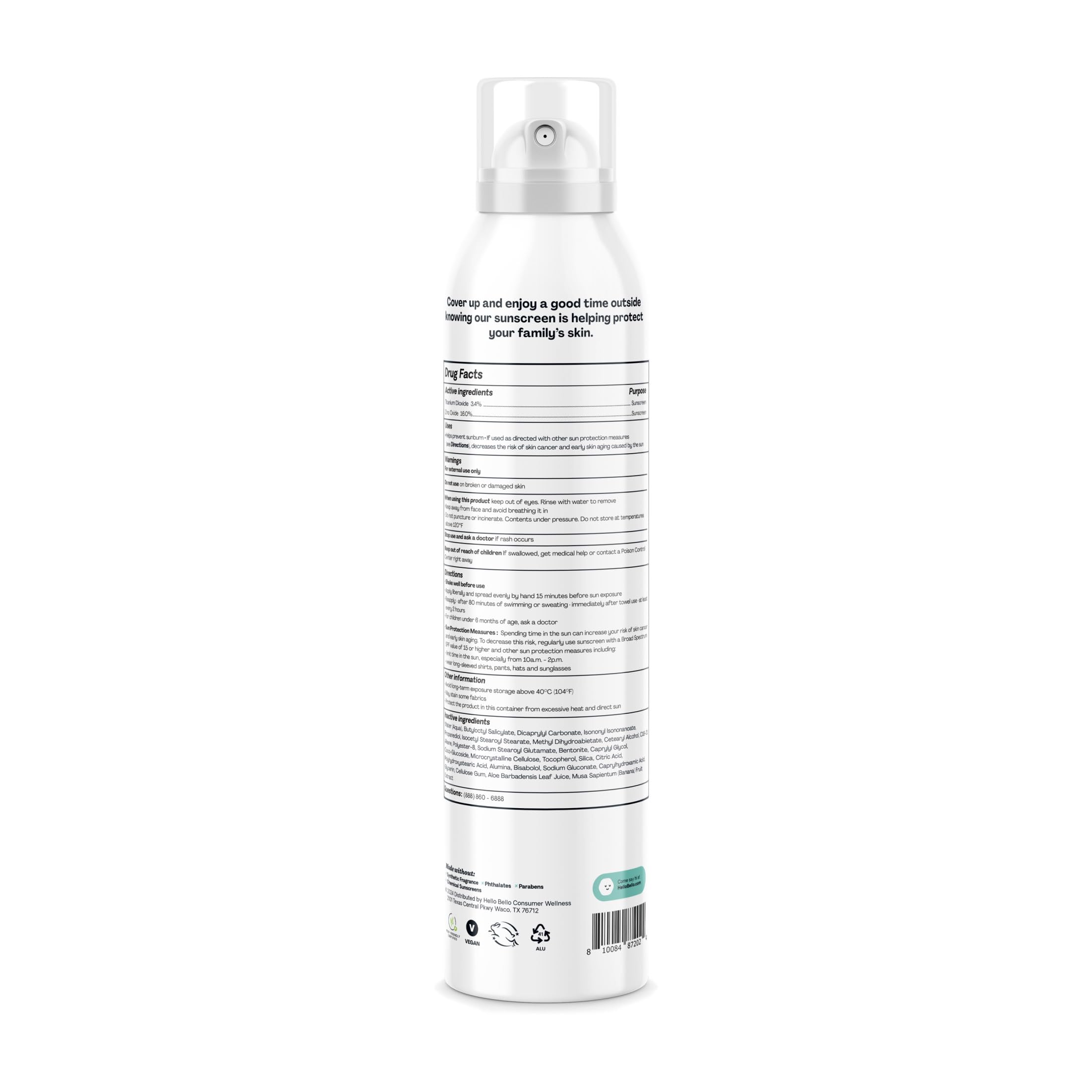 Hello Bello spray in family beach scene showing reef-friendly protection benefit