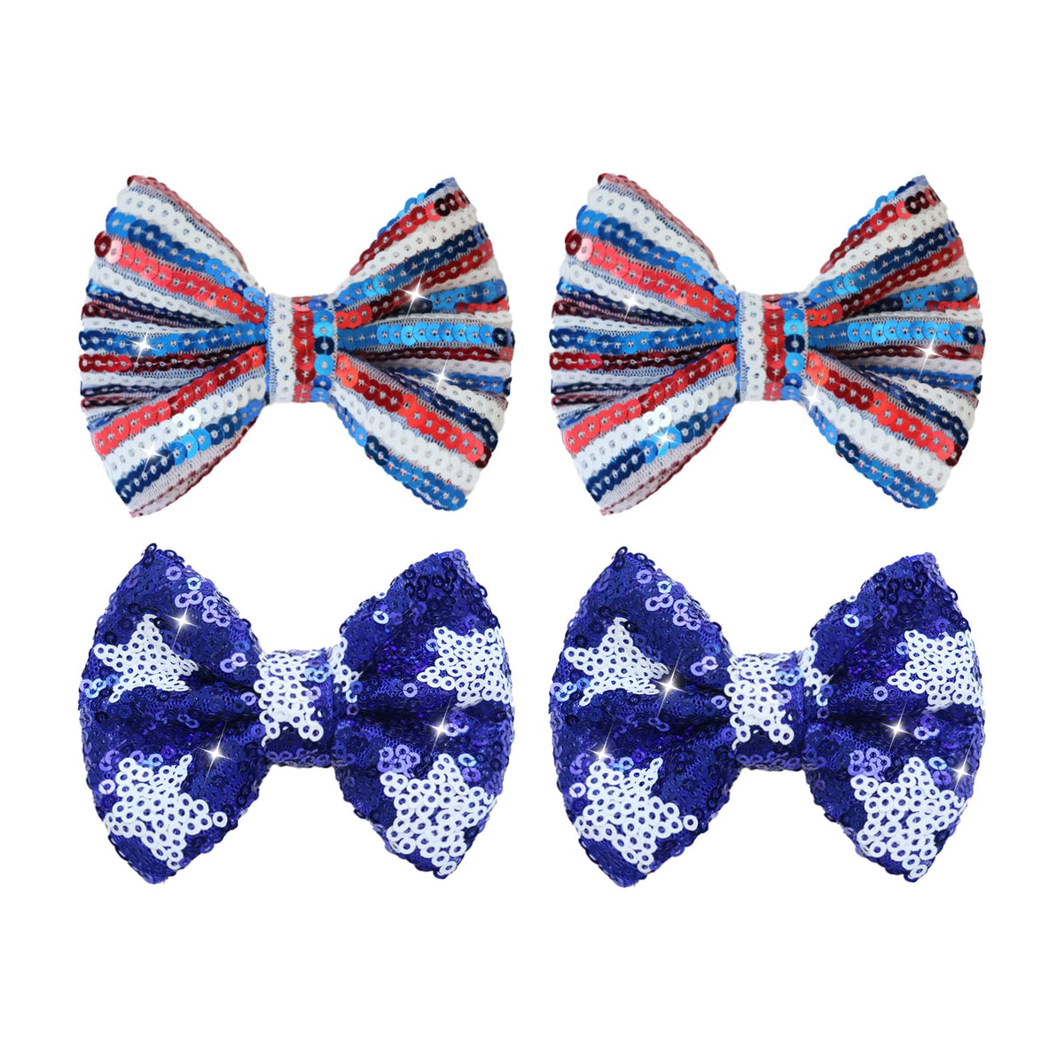 HELYKAKA front view packaging showing four patriotic sequin bows and gift-ready presentation