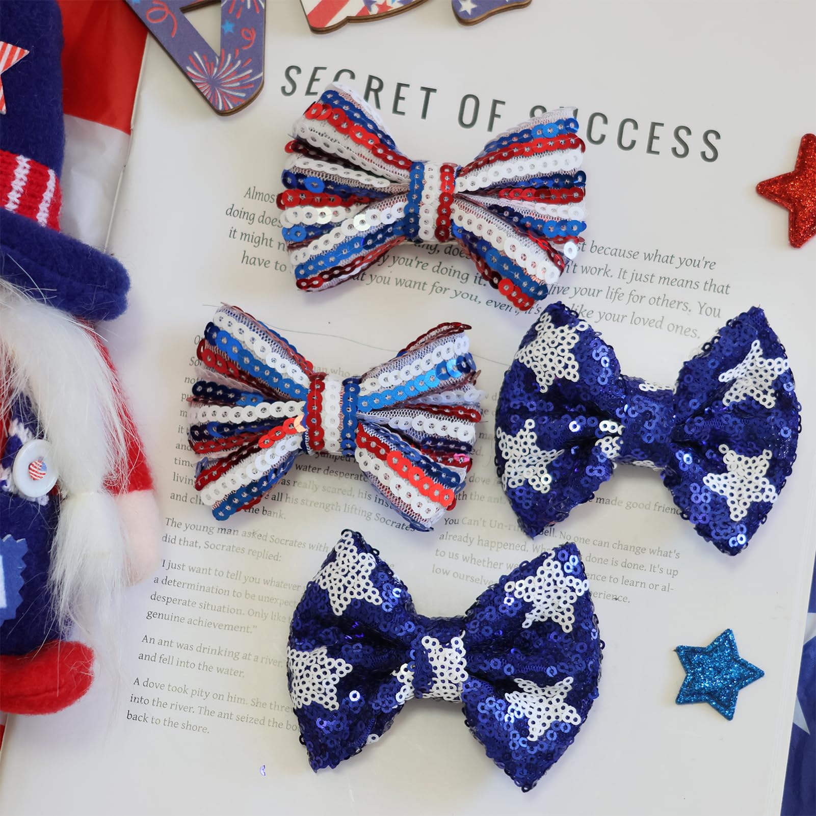 HELYKAKA four bows arranged flatlay showing color coordination and set variety