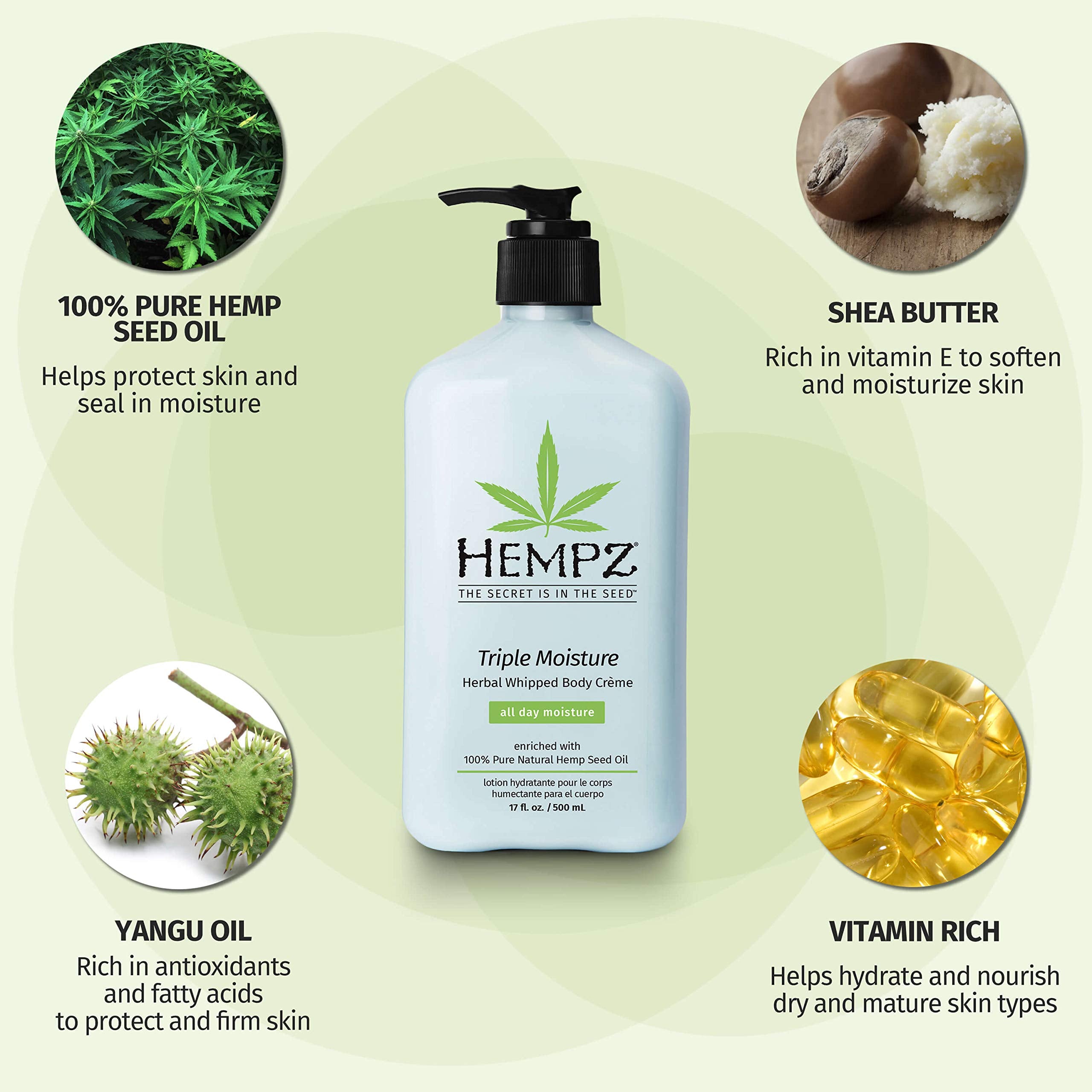 Hand holding Hempz 17 oz jar to show scale and generous value pack