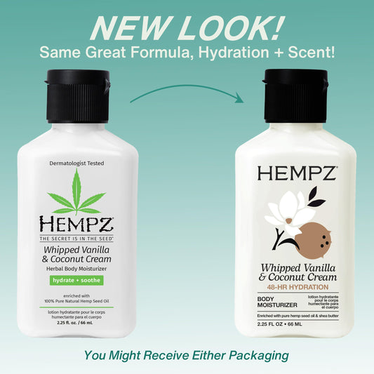 Hempz 2.25 oz mini lotion in hand demonstrating compact travel-friendly size