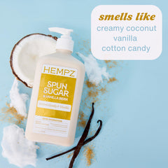Hempz lotion applied to hands demonstrating quick-absorbing moisture