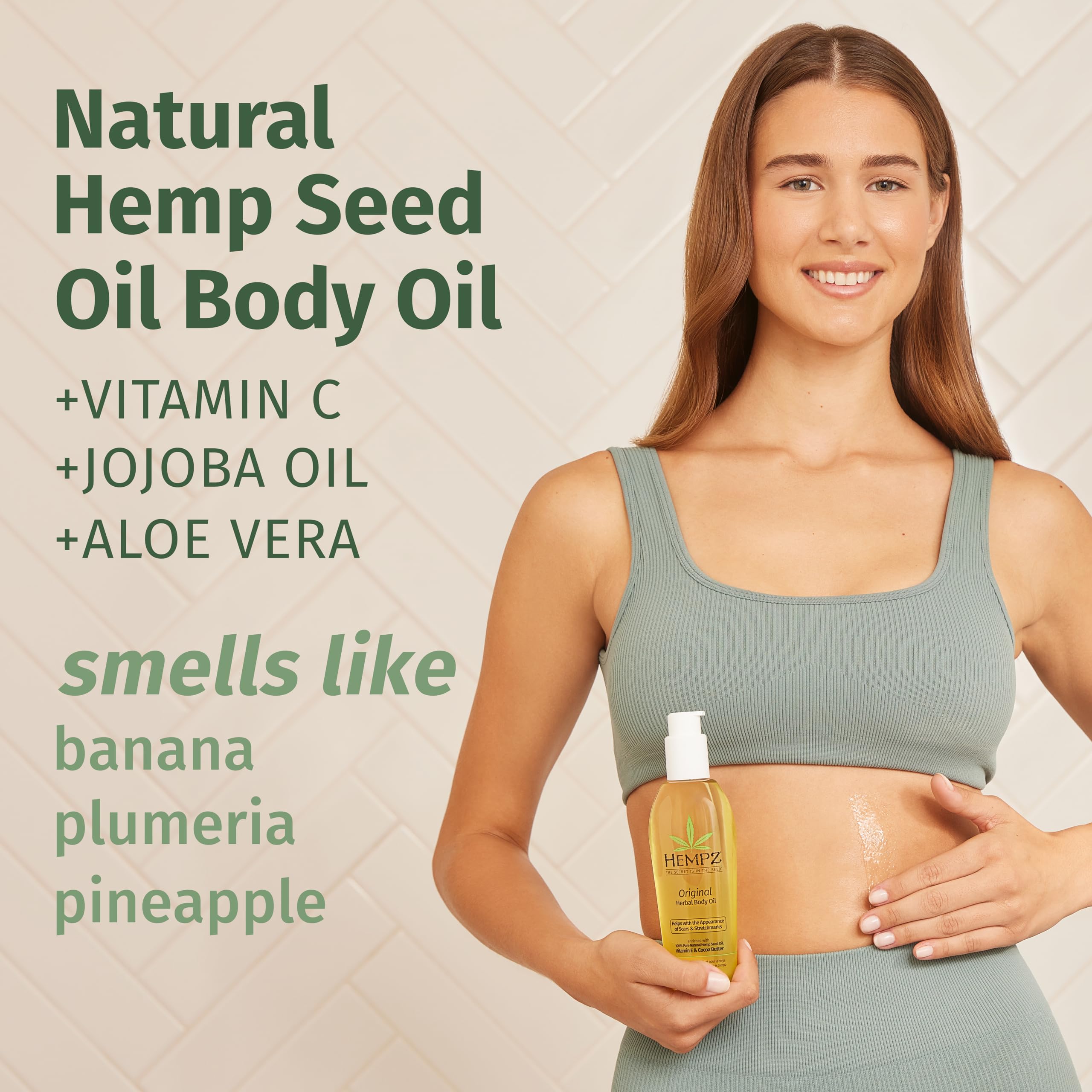 Hempz pump close-up dispensing oil for controlled, non-greasy application