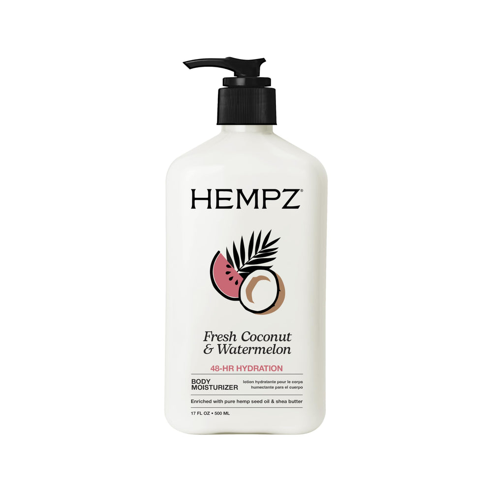 Hempz front bottle showing fresh coconut and watermelon scent benefits