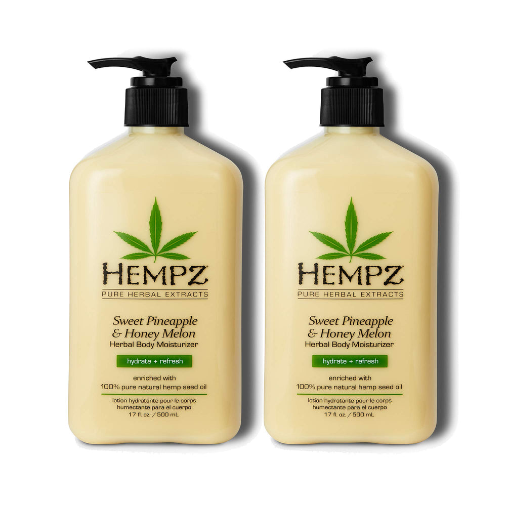 Hempz front packaging showing dual 17 oz bottles and tropical label for easy recognition and value