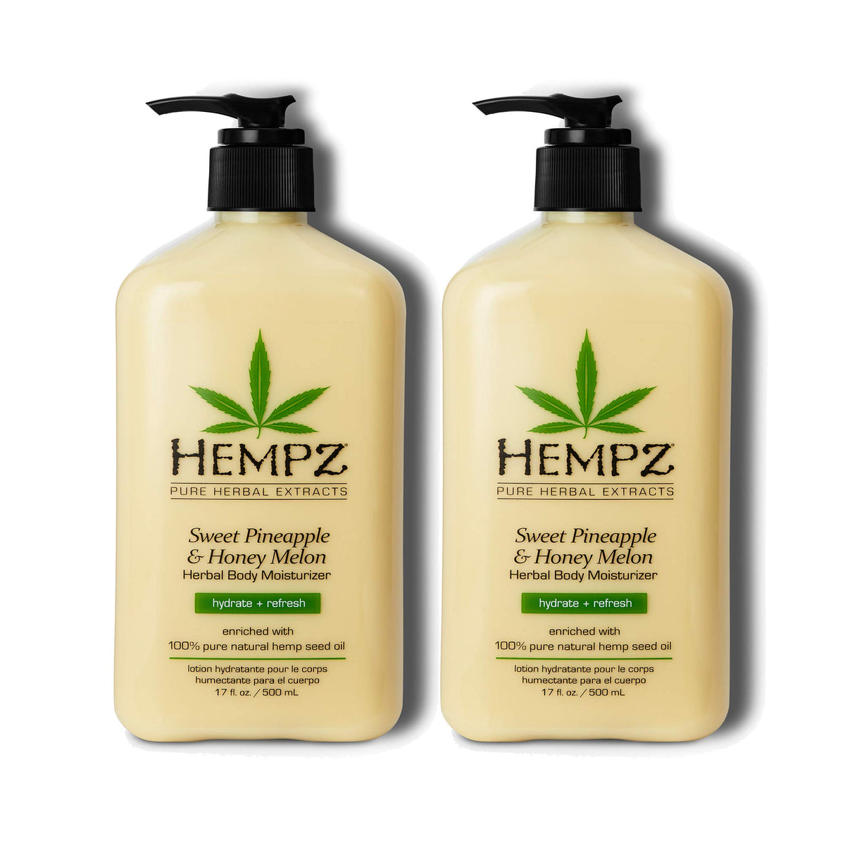 Hempz front packaging showing dual 17 oz bottles and tropical label for easy recognition and value