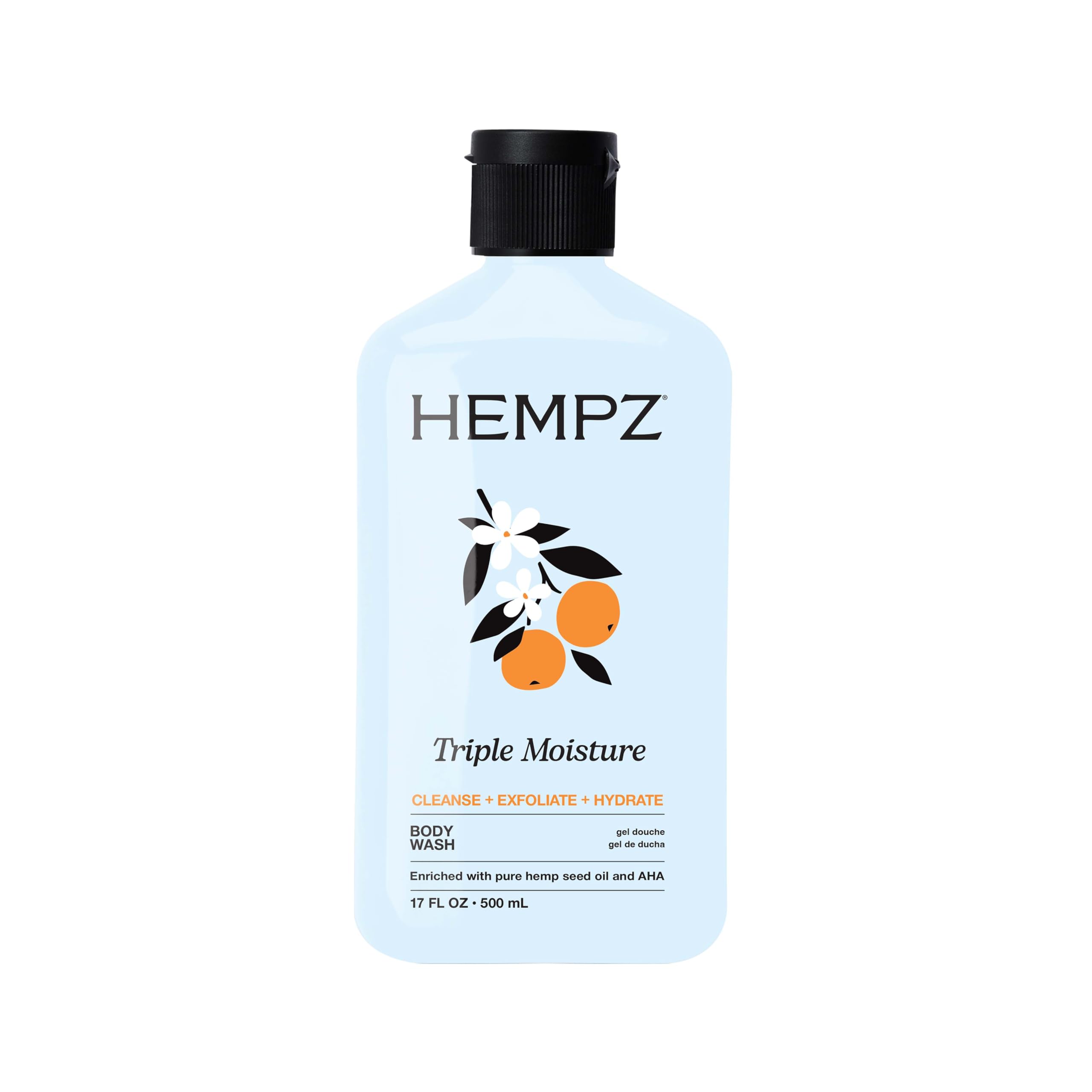 Hempz front bottle showing Grapefruit & Peach label and benefits