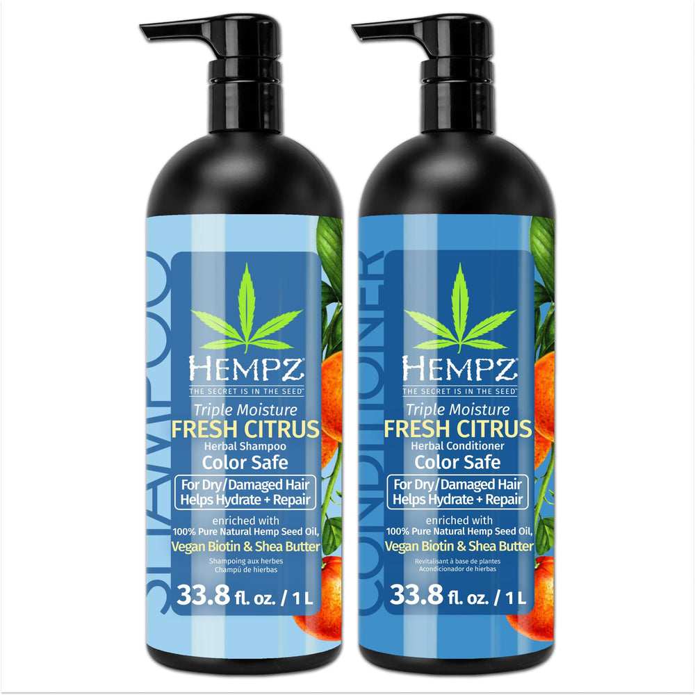 Hempz front packaging duo showing large bottles and peach-grapefruit scent benefit