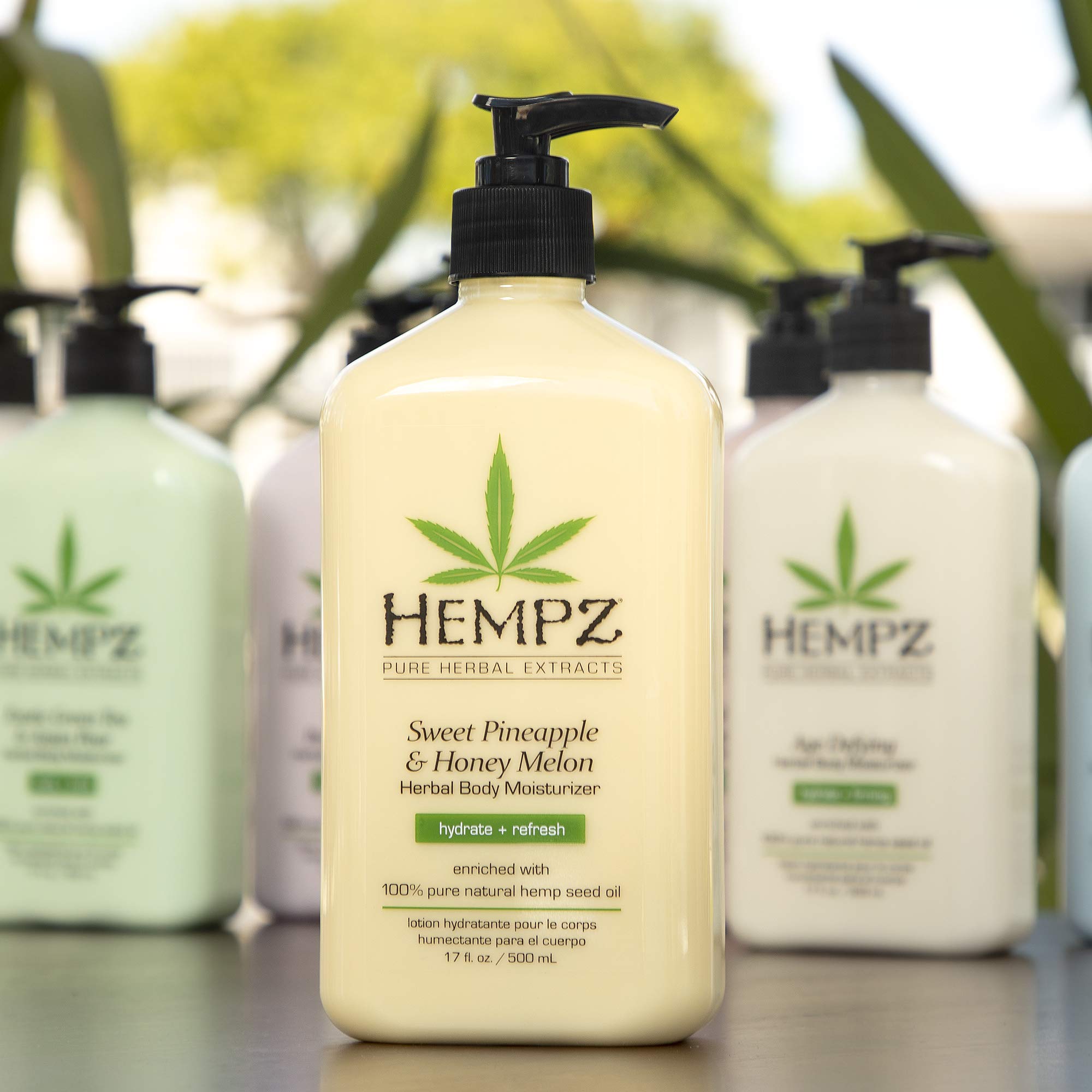 Hempz ingredient label closeup featuring hemp seed, jojoba, vitamins A and E benefits