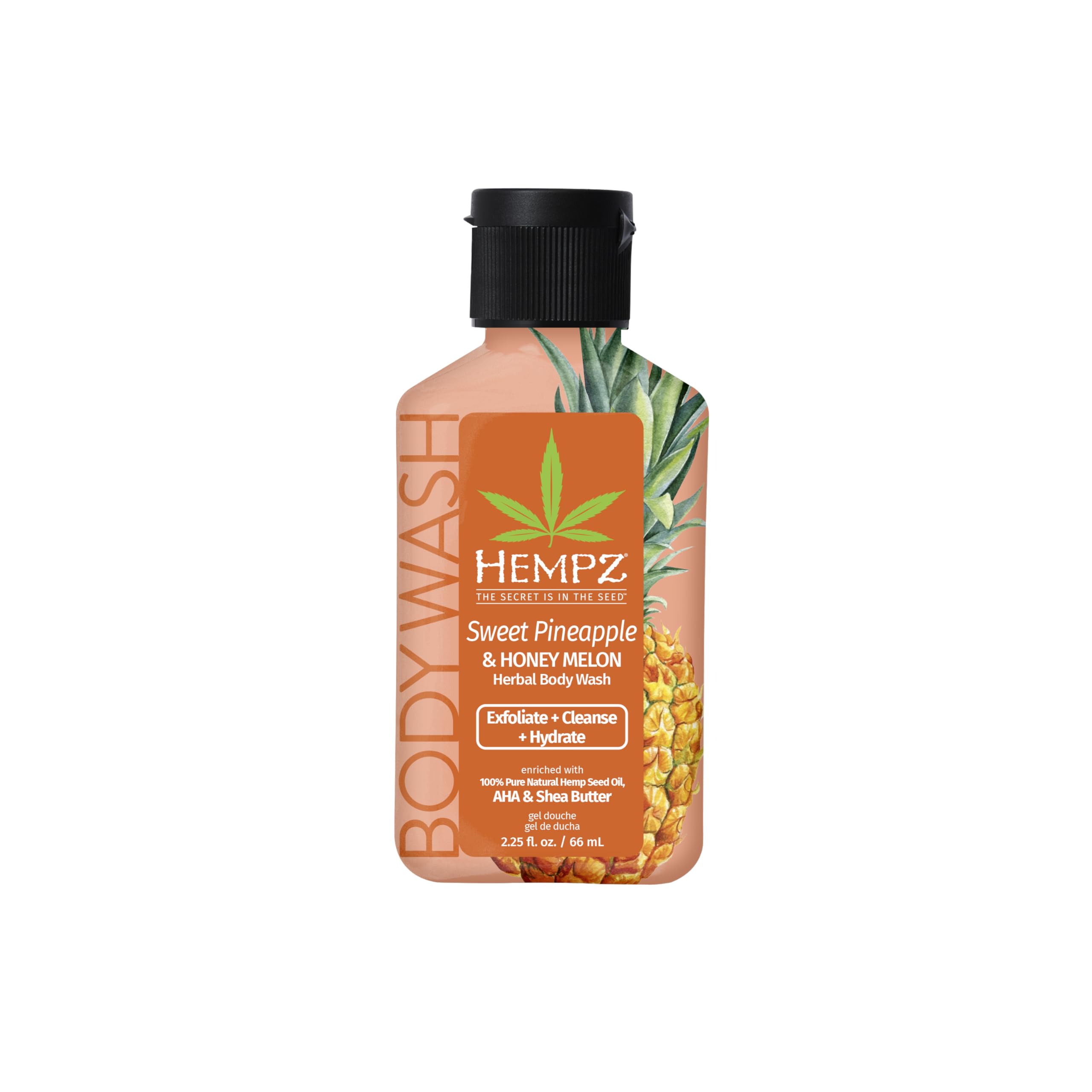 Hempz mini body wash front label showing scent and travel size benefits