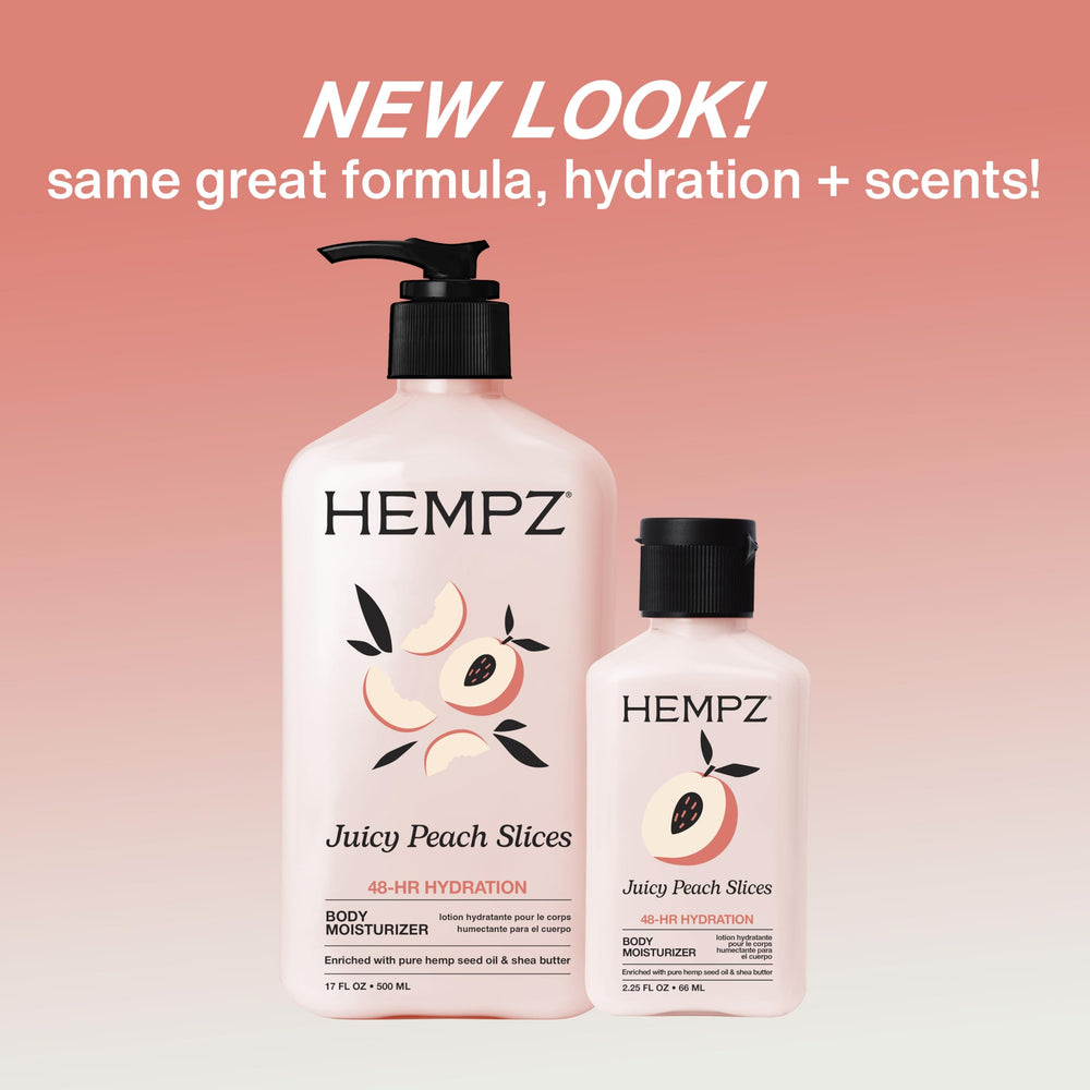 Hempz mini juicy peach in a weekend bag lifestyle scene offering on-the-go hydration benefit