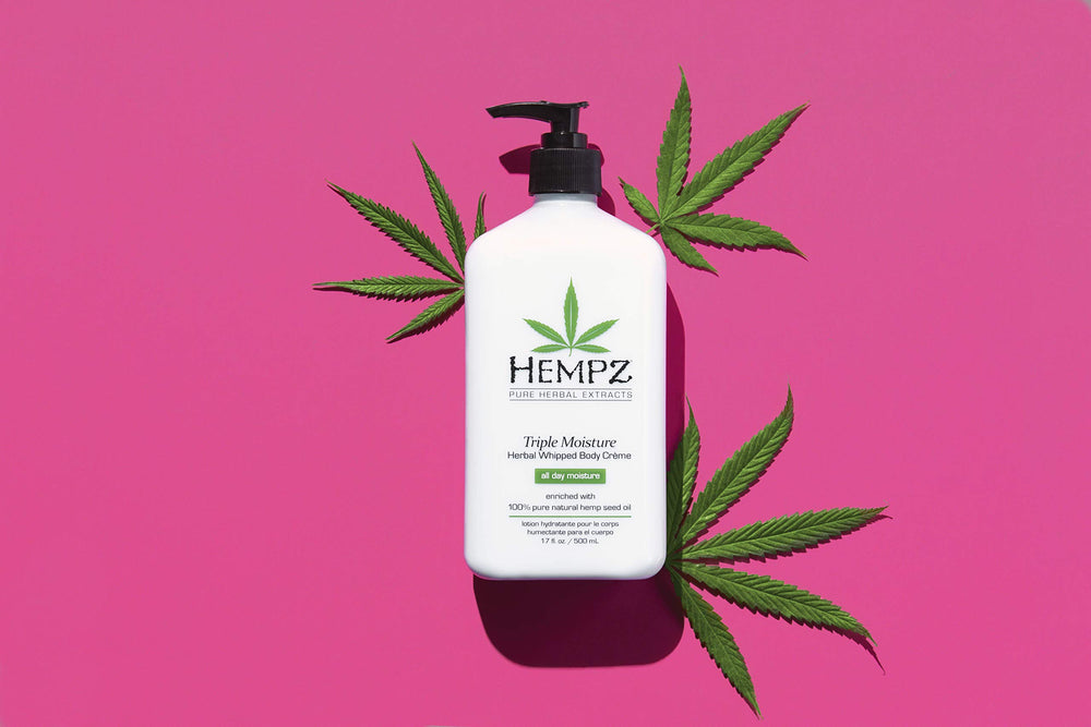 Hempz body cream on bathroom counter illustrating daily skincare routine convenience