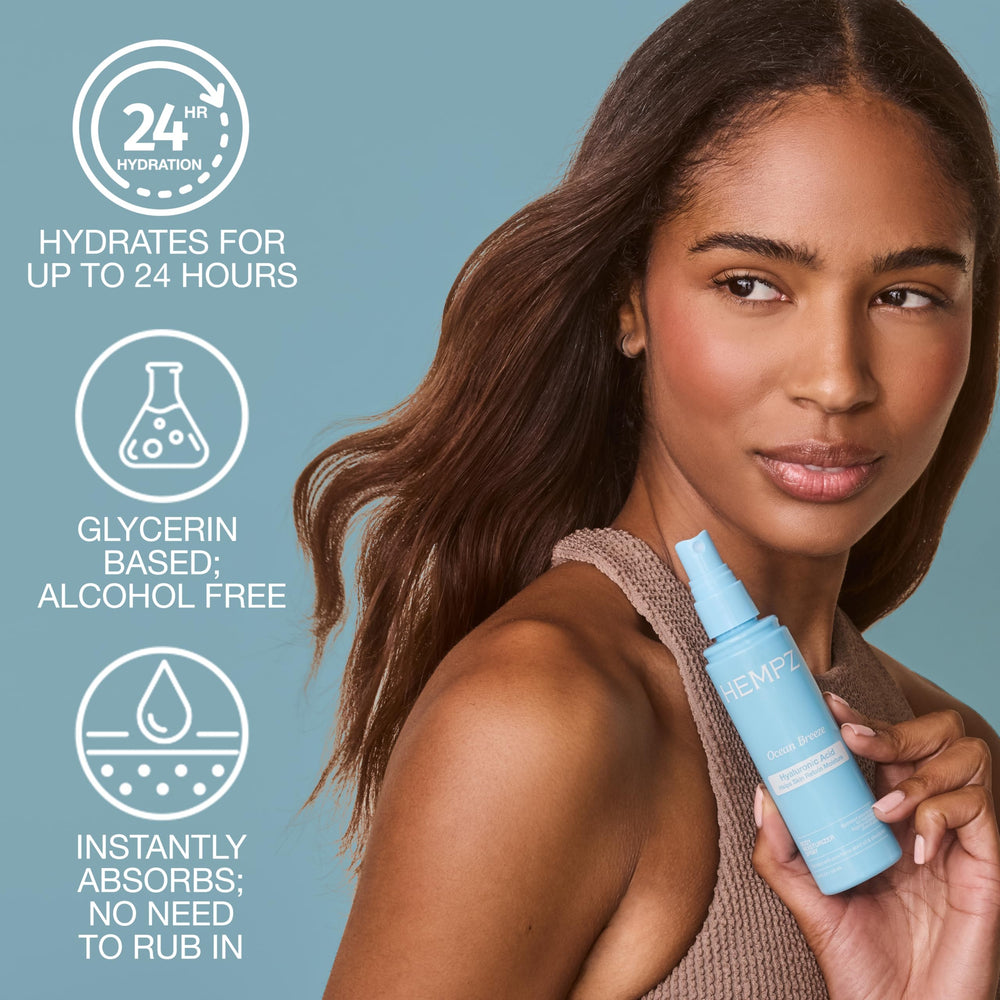 Hempz bottle spraying mist to hydrate skin quickly