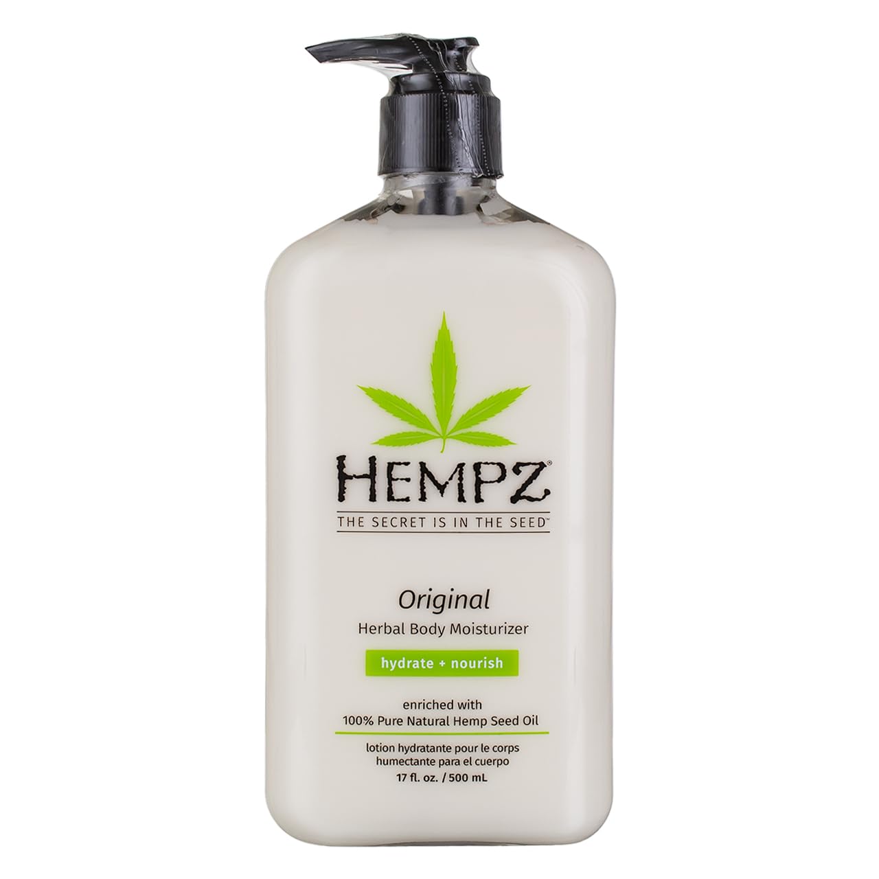 Hempz front-facing 17 oz pump bottles pack of two showing branding and size benefit