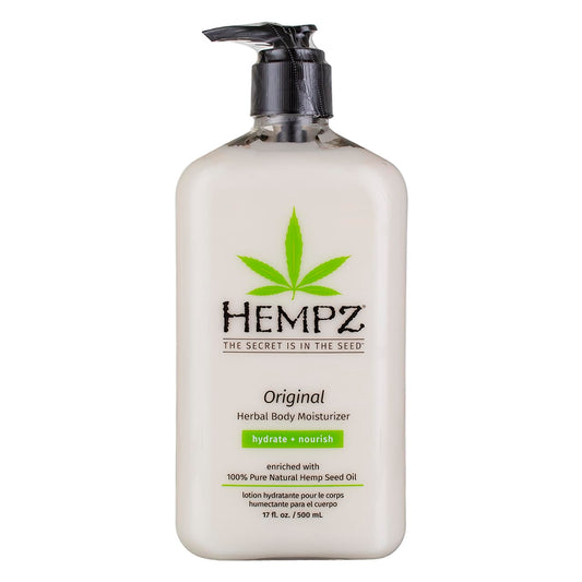 Hempz front-facing 17 oz pump bottles pack of two showing branding and size benefit