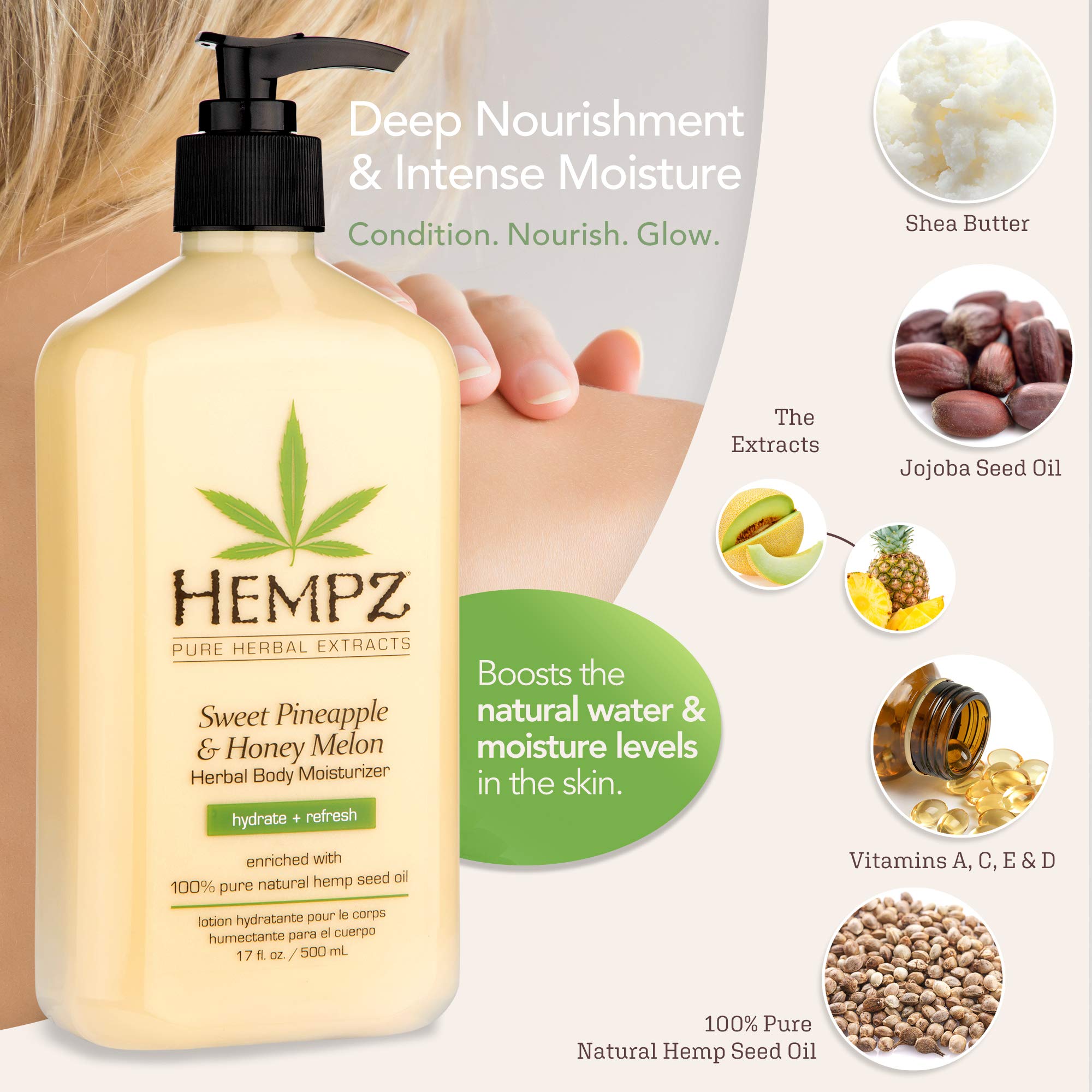 Hempz pump and cap detail highlighting secure dispensing and convenient daily use