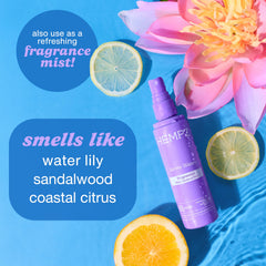 Ingredient label of Hempz Serene Waters highlighting key botanicals and clean formulation