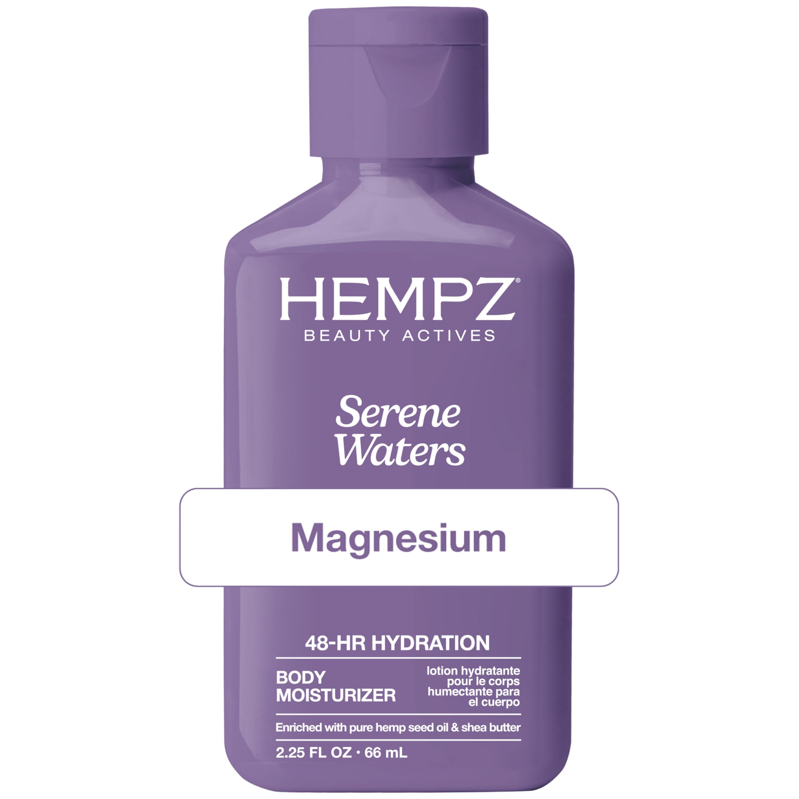 Hempz mini lotion front packaging showing size and calming scent benefits