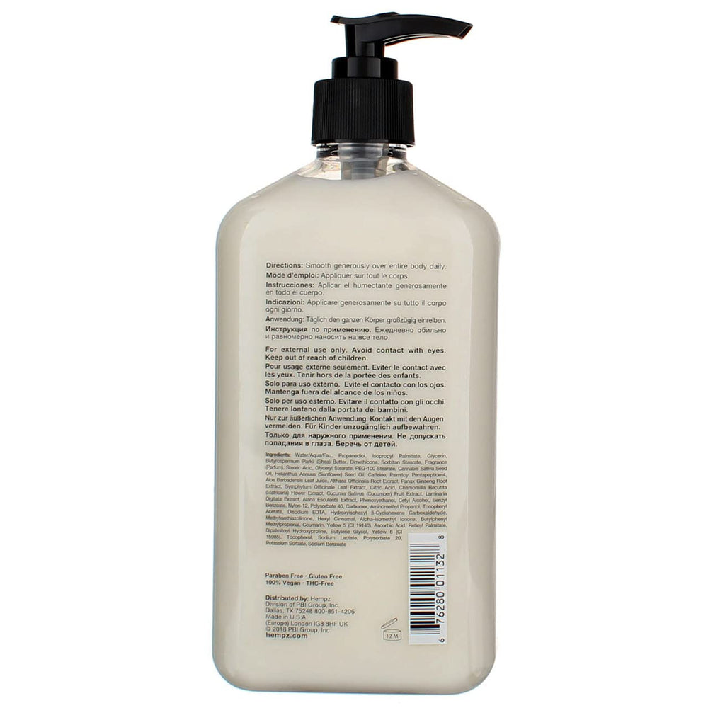 Hempz bottle next to hand to show 17 oz scale and value benefit