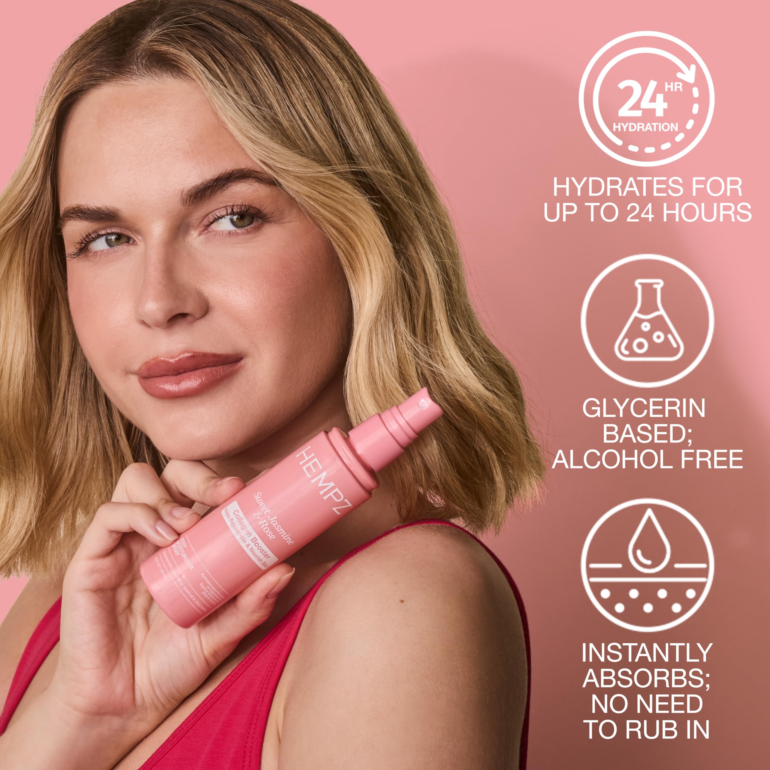 Hempz mist spraying onto skin depicting quick hydration and refresh