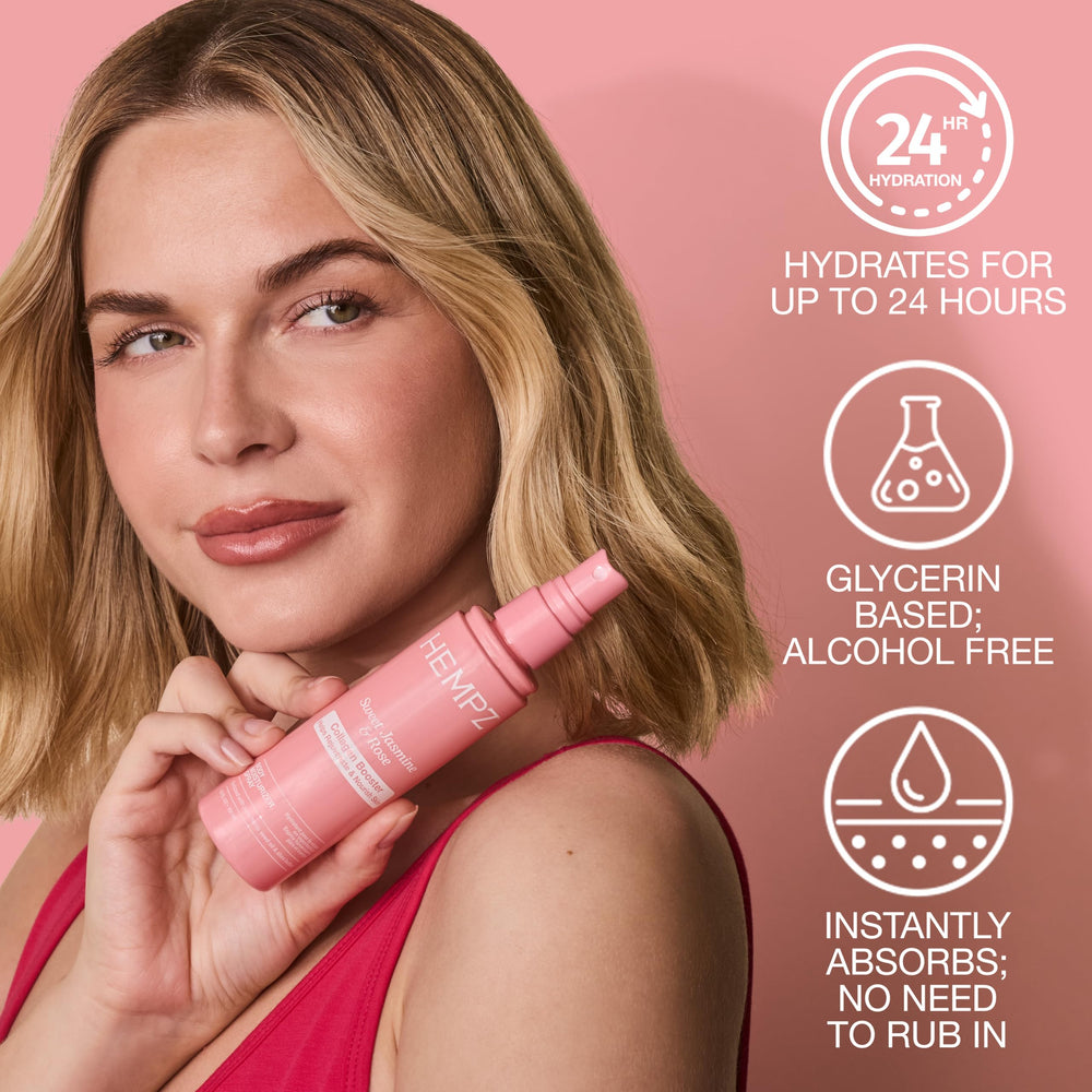 Hempz mist spraying onto skin depicting quick hydration and refresh